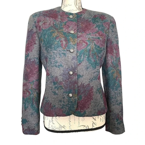 Vintage Evan-Picone Wool Nylon Blend Floral Blazer Jacket Size 6 - Picture 1 of 9